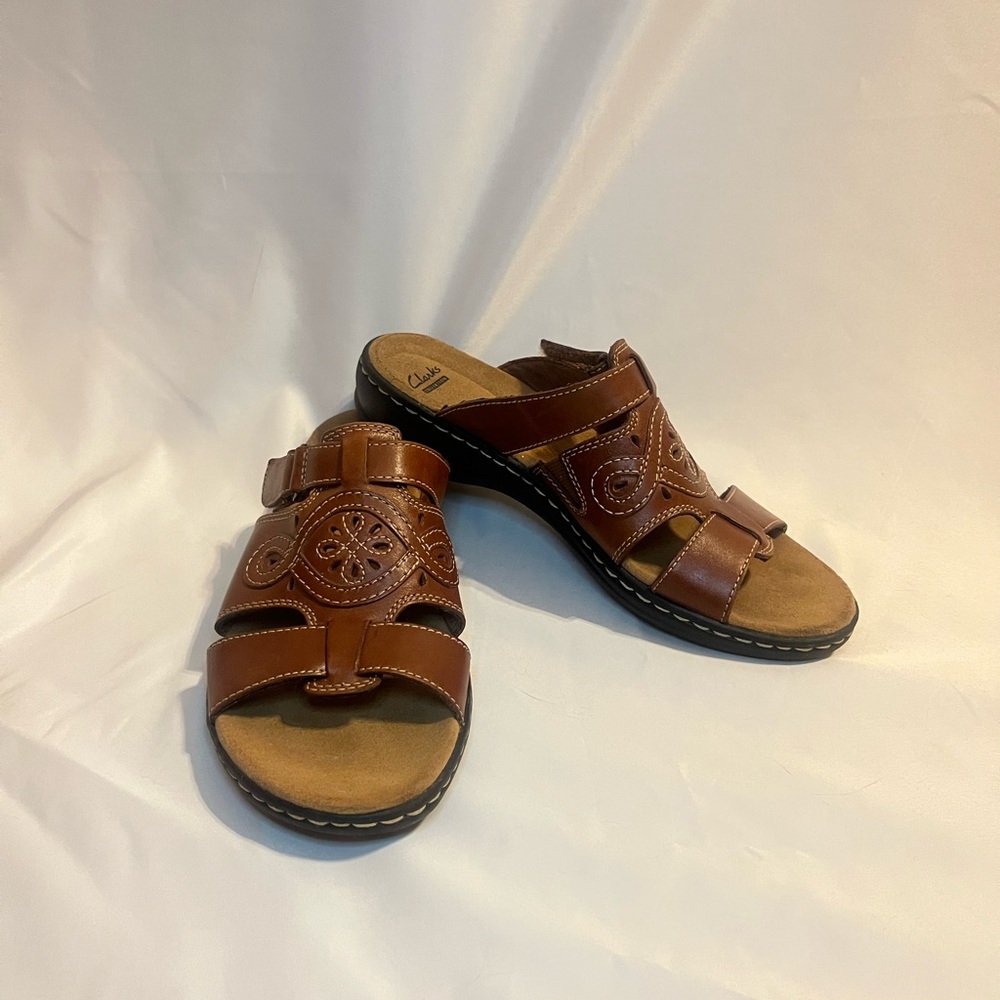 Clark’s Collection sandals, Leisa Higley Slide Brown Leather Womens Size 8.5 - Picture 3 of 9